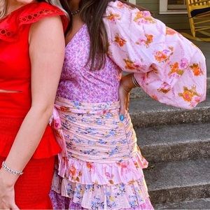 Love Shack Fancy - Rina Mixed Print Ruffle Mini Dress- size 4